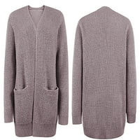 Symoid Womens пуловер палта- небрежен сол с дълъг ръкав с джобни плетени жилетка палто за пуловери розово XL