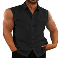 Луклум мъже тениска бутон надолу летни ризи ревера врат върхове редовно прилепване на блуза празнична жилетка черна l