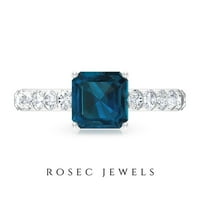 3. CT London Blue Topaz пръстен с диамантен акцент, син топаз пасианс пръстен за жени, 14K бяло злато, САЩ 10.00
