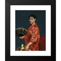 Frank Buchser Black Modern Musemer Museum Art Print, озаглавен - Млада жена в червен кимоно