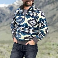 Мъжки ризи Модни мъжки отпечатан пуловер Графичен геометричен печат Леки джобни върхове Суичърс Сиво