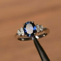 Sterlingsilver ръчно изработен 6ct син сапфирен пръстен за жени US7