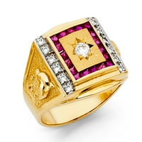 Бижута от Lu 14k жълто злато кубик циркония CZ Мъжки модна годишнина пръстен W Ruby Size 12