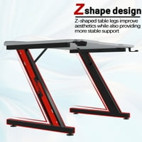Homall Z-образна игрална бюро за въглеродни влакна бюро с държач за чаши и кука за слушалки, сиво