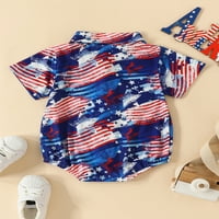 4 юли западно бебе бебешки момчета ризи ромпери флаг звезди ивици от печат с къс ръкав реверият летни боди костюми