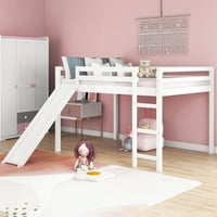 Nestfair в пълен размер таванско легло с пързалка и стълба бяла