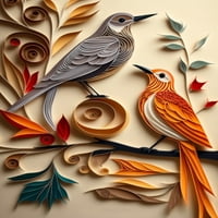 Птици в хартия - квилирани птици платно стено изкуство