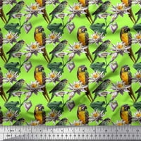 Соимои памучен папагал, папагал, листа и водна флорална отпечатана тъкан с широк двор