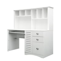 Компютърно бюро с хач за домашен офис- 3-те черешачи, рафт и шкаф бял античен