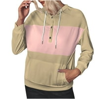 Женски кватер Zip с качулки пуловери твърди цветни дълги ръкави Небрежни пуловер Каки размер s