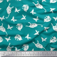 Soimoi Japan Crepe Satin Fabric Bird & Cat Decor Decor Decor Printed Yard Wide
