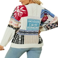 Xingqing грозен коледен пуловер за жени Коледа Жакард дълги ръкави пуловер Кокнити есен зимни плетани млечни бели L