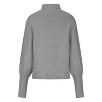 Моден солиден кабелен плетен пуловер за жени ежедневни разхлабени работни върхове Тортленик с дълъг ръкав пуловер Модни ризи сиво xxxl