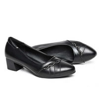 Дамски обувки етнически стил кристали кожени обувки модни ежедневни плътни цветове среден пета пета ежедневни обувки черни