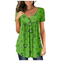 Дамски върхове и блузи флорални отпечатани ежедневни V-образно деколте с дълъг ръкав хлабав тениска пуловер маслиново зелено xl летен просвет