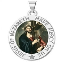 Исус от Назарет религиозен медал цвят - -Солидно 14k бяло злато