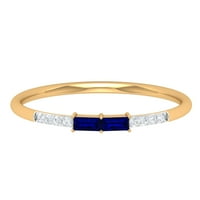 Baguette Lab отглежда синя сапфир минимален пръстен за жени, 14K жълто злато, САЩ 8.50