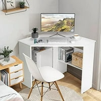 Ъглово компютърно бюро, пестене на пространство триъгълно бюро за писане w рафтове за съхранение и дупки за кабели, многофункционална конзолна маса за малко пространство в домашния офис, хол, спалня