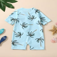 Allshope Toddler Girls Boys Summer Romper Swickwear Blue Short Leange Tropical Tree Print Zipper Boting Suit