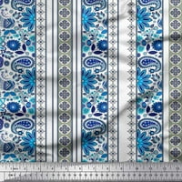 Soimoi Crepe Silk Fabric Stripe, Floral & Paisley Decor Fabric Printed Yard Wide