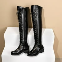 Ketyyh-Chn Women's High Boots Fashion Fashion Knee High Round Toe Platform Boots Black, 42
