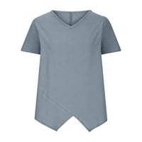 Caveitl модни върхове за жени, жени ежедневни къси ръкави V-образни вещи твърд цвят нередовни блузи тениски сиво, l