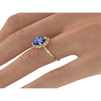 3. CTW лаборатория създаде син сапфирен пръстен с диаманти 14k жълто злато цвете листа ореол ореол