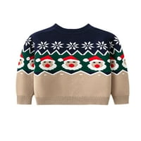 Grianlook Boy Cartoon Топъл пуловер Дядо Коледа щампа с дълъг ръкав плетат пуловери домашен коледни отпечатани върхове тъмно синьо