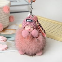 ZTTD Furry Sleep Baby Keychain със спални помпон, подходящ за бебета, чанти или висулки за кола, ключодържатели