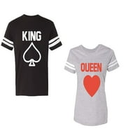 King Queen Poker Unise двойка, съвпадаща тениска в стил памучна фланелка, контрастиращи ивици на ръкави