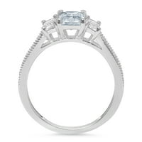 1. CT Brilliant Emerald Cut Симулиран син диамант 14K бяло злато пасианс с акценти три камъни пръстен SZ 8