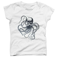 Череп и октопод момичета бял графичен тройник - дизайн от хора l