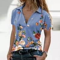 Дамски върши мода за жени Лято отпечатани с къси ръкави тениска с тениска на небрежни тийнейджъри сини s