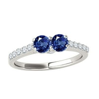 Mauli Jewels пръстени за жени 1. Карат два каменни диаманти и сапфирен пръстен, подреждащ се 14k бяло злато