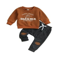 Малко дете бебе момчета Хелоуин тоалети буква тиква принт с дълъг ръкав върхове и панталони за есенни дрехи