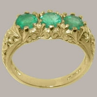 Британски направен 9K Жълто златен пръстен с естествен изумруден женски пръстен за годежен пръстен - Опции за размер - размер 9.75