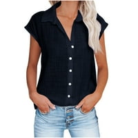 Женски върхове излизат върхове бутон риза женски V-образно вещество солиден цвят свободна тениска блуза ризи за жени