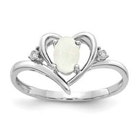 Истински 14kt бяло злато опал и диамантен сърдечен пръстен размер: 7; за възрастни и тийнейджъри; За жени и мъже