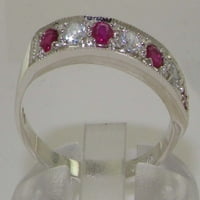 Sterling Silver Natural Diamond и Ruby дамски пръстен на лентата