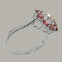 Британски направен сребърен пръстен на стерлинги с култивирана перла и розов турмалин женски пръстен - Опции за размер - размер 7.25