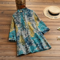 Жени ежедневни топ флорални принтира V Вратна ръкава ретро риза блуза