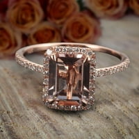 Ограничена продажба на времето: 1. Карат прасковен розов 7x изумруден реже морганит диамант Мосанит годежен пръстен с 18K златно покритие