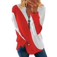 Зимна риза с дълъг ръкав Женска нова кръгла шия отгоре голям размер дълъг цип дамски летен топ червен XL