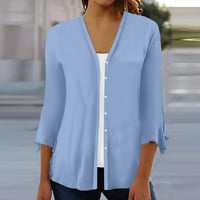 Hhei_k женска риза блуза външно облекло твърд цвят ръкав в ръкав небрежен празничен основен бутон върхове