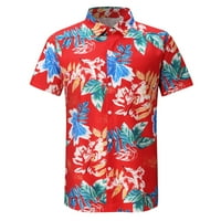 Honeeladyy Clearance под 10 $ Мъжки тропически тениски с къс ръкав палмови листа от печат плаж алоха хавайска риза Небрежен бутон надолу графични тийнейджъри върхове червено