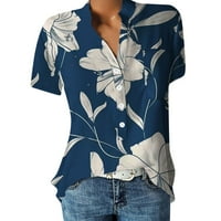 Хенли ежедневна блуза флорална летни върхове с къс ръкав за жени син XL