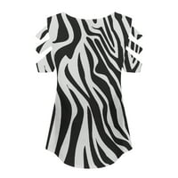 Дамски къс ръкав ежедневни тениски v върхове на шията тройник свободна удобна туника блуза лека сладка Zebra xxxxxl