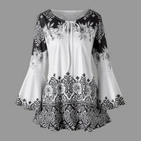 zhizaihu мода с дълъг ръкав флорален печат блуза дамски елегантен екипаж на шията ежедневна блуза черна xl