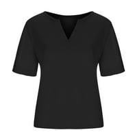 Scyoekwg твърд цвят ризи с къс ръкав за жени модерни notch v шия елегантна блуза удобна свободна ежедневни върхове тениска черна xxxl