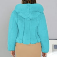 Плюшено яке за женско яке с дълъг ръкав с твърд цвят качулка, ежедневно зимно топло плюшено яке за шапка